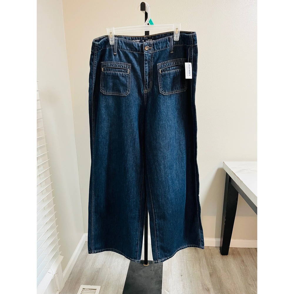 Old Navy Baggy Wide Leg Drapey Denim Blue 14 High Rise Carpenter Jeans